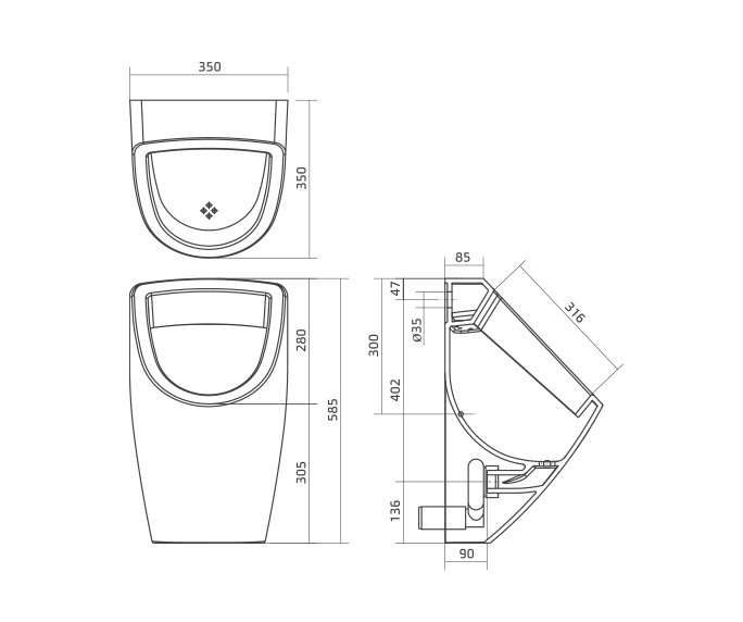 שרטוט של Forma Hanging Urinal פורמה