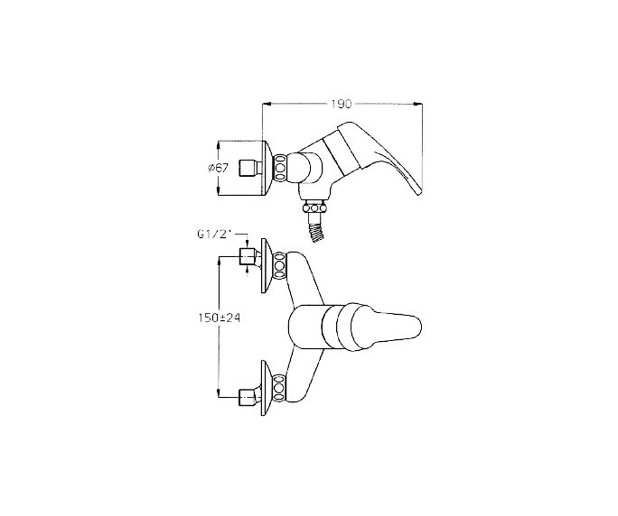 שרטוט של ברז מהקיר למקלחת Everest 302870