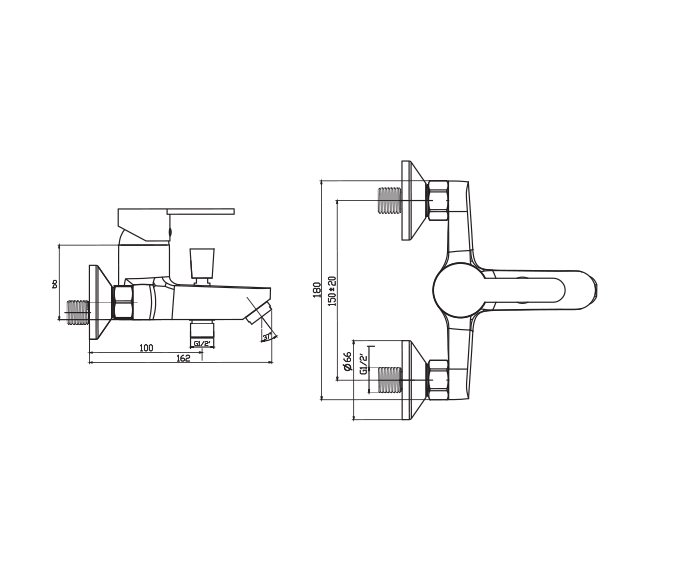 שרטוט של ברז מהקיר לאמבטיה Clear 305375
