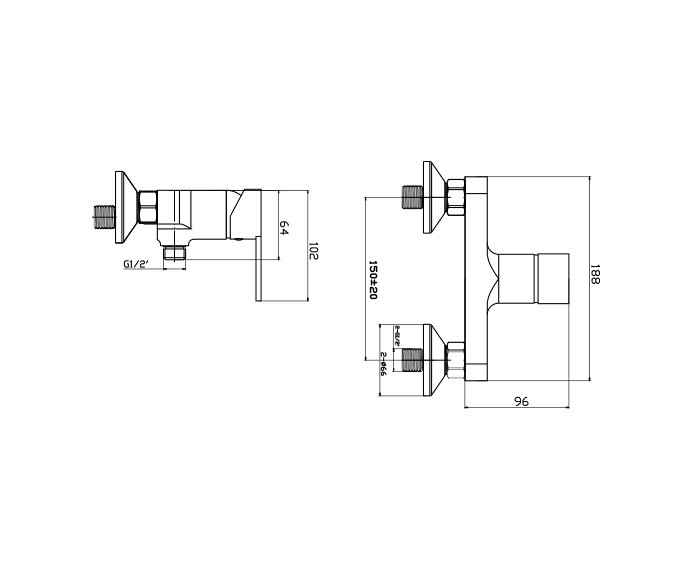 שרטוט של ברז מהקיר למקלחת Clear 305370